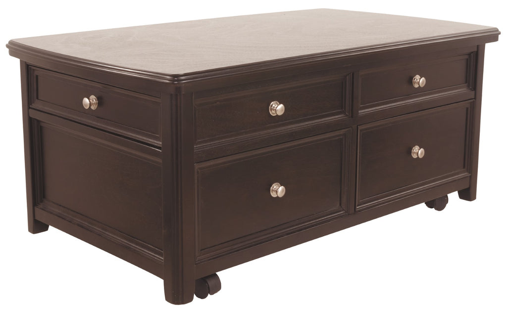 Benzara Wooden Lift Top Coffee Table with Four Drawers and Casters, Brown BM207229 Brown Wood BM207229