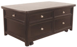 Benzara Wooden Lift Top Coffee Table with Four Drawers and Casters, Brown BM207229 Brown Wood BM207229