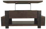 Benzara Wood and Metal Lift Top Coffee Table with Open Shelf, Brown BM207230 Brown Wood and Metal BM207230