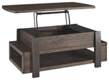 Benzara Wood and Metal Lift Top Coffee Table with Open Shelf, Brown BM207230 Brown Wood and Metal BM207230