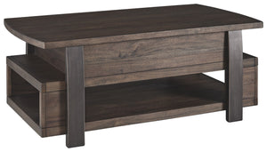 Benzara Wood and Metal Lift Top Coffee Table with Open Shelf, Brown BM207230 Brown Wood and Metal BM207230