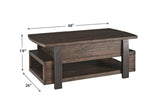 Benzara Wood and Metal Lift Top Coffee Table with Open Shelf, Brown BM207230 Brown Wood and Metal BM207230