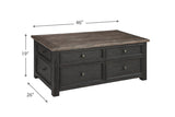 Benzara Wooden Lift Top Coffee Table with Drawers and Caster, Black and Brown BM207232 Black and Brown Wood BM207232