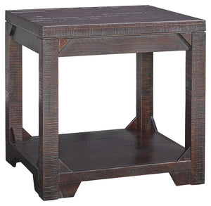 Benzara Rough Sawn Textured Wooden End Table with One Shelf, Brown BM207237 Brown Wood BM207237