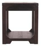 Benzara Rough Sawn Textured Wooden End Table with One Shelf, Brown BM207237 Brown Wood BM207237