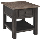 Wooden End Table with One Drawer and One Shelf, Brown and Black