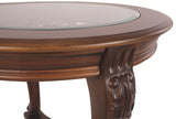 Benzara Wooden Round End Table with Cabriole Legs and Glass Top, Brown BM207239 Brown Wood and Glass BM207239