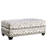 Benzara Fabric Upholstered Wooden Ottoman with Turned Legs, Black and White BM207270 Black and White Solid Wood and Fabric BM207270