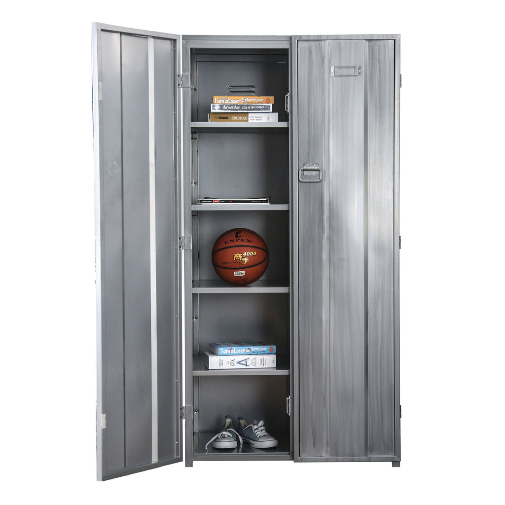 Benzara Industrial Metal Frame Large Accent Locker with Hanging Pull Handles, Silver BM207320 Silver Metal BM207320