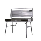 Benzara Corrugated Back Metal Frame Desk with USB Docks, Gray and Silver BM207321 Gray and Silver Metal BM207321