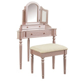 Transitional Style Wooden Vanity Set with Padded Stool, Rose Gold