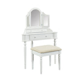 Transitional Style Wooden Vanity Set with Padded Stool, White