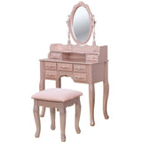 Benzara 7 Drawers Wooden Frame Vanity Set with Stool and Cabriole Legs, Rose Gold BM207329 Rose Gold Wood and Veneer BM207329