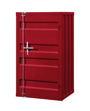 Benzara Industrial Style Metal Base Single Door Chest with Slated Pattern, Red BM207430 Red Metal BM207430