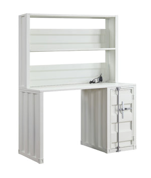 Benzara Metal Base Desk and Hutch with Slated Pattern and Storage Compartment, White BM207433 White Metal BM207433