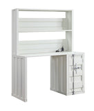 Metal Base Desk and Hutch with Slated Pattern and Storage Compartment, White