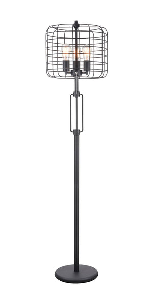 Benzara Metal Base Caged Shade Lamp with Open Design and Circular Base, Black BM207453 Gray Metal BM207453