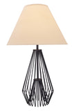 Benzara Modern Flared Empire Shade Table Lamp with Caged Pattern, Black and Beige BM207457 Gray Metal and fabric BM207457