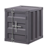 Benzara Industrial Style Metal Cargo End Table with Openable Door, Gray BM207466 Gray Metal BM207466