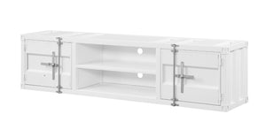 Benzara Industrial Container Style TV Stand with Two Open Shelves, White BM207474 White Metal BM207474