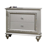 2 Drawer Spacious Nightstand with Mirror Beveled Pulls, Silver