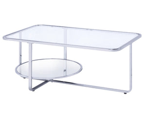Benzara Contemporary Coffee Table with Round Bottom Shelf, Silver and Clear BM207514 Silver and Clear Glass, Mirror and Metal BM207514
