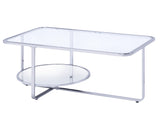Contemporary Coffee Table with Round Bottom Shelf, Silver and Clear
