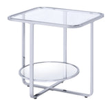 Contemporary Metal End Table with Open Bottom Shelf, Silver and Clear