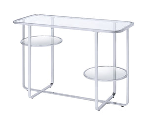 Benzara Contemporary Metal Sofa Table with Glass Top, Silver and Clear BM207516 Silver and Clear Glass, Mirror and Metal BM207516