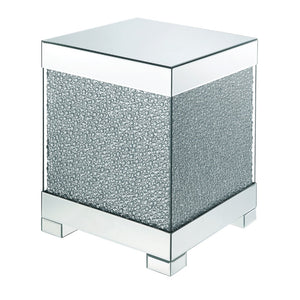 Benzara Contemporary Square Wooden End Table with Faux Crystal Inlays, Silver BM207522 Silver Glass and MDF BM207522