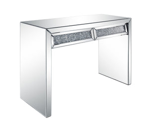 Benzara Console Table with Two Storage Drawers and Faux Diamond Inlay, Silver BM207523 Silver Glass, Mirror, MDF and Faux Diamond BM207523