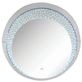 Benzara Round Accent Wall Decor with LED Bulb and Beveled Edges, Silver BM207527 Silver and Clear Mirror and MDF BM207527