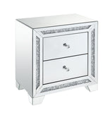 Wooden Night Table with Storage Spaces and Crystal Knobs, Silver