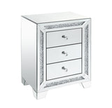 Benzara Wooden Night Table with Storage Space and Faux Diamonds Inlay, Silver BM207533 Silver Glass, Mirror, MDF and Faux Diamonds BM207533