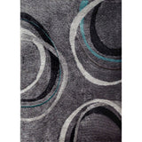 84 X 60 Inches Power Loom Polyester Rug with Abstract Curved Lines, Gray