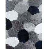 84 X 60 Inches Power Loomed Rug with Patchwork Details, Gray and Navy Blue