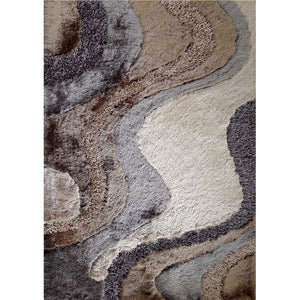 Benzara 84 X 60 Inches Rug with Streamline Flow Print and Shaggy Texture, Brown and Gray BM207809 Brown Polyester and Cotton BM207809