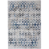 Benzara 90 X 63 Inches Fabric Power Loomed Rug with Chevron and Diamond Print, Blue and Gray BM207813 Blue and Gray Fabric BM207813