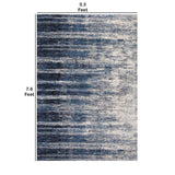 Benzara 90 X 63 Inches Fabric Power Loomed Rug with Horizontal Stripes Print, Blue and Beige BM207818 Beige Fabric BM207818