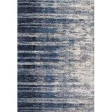 90 X 63 Inches Fabric Power Loomed Rug with Horizontal Stripes Print, Blue and Beige