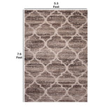 Benzara 90 X 63 Inches Fabric Power Loomed Rug with Quatrefoil Print, Brown and Beige BM207819 Brown Fabric BM207819