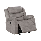 Fabric Upholstered Recliner with Contoured Seat and Padded Arms, Light Gray