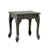 Benzara 3 Piece Table Set with Cabriole Legs and Wooden Floral Motifs, Gray BM207976 Gray Solid Wood and Veneer BM207976