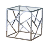 Benzara Industrial 3 Piece Table Set with Open Geometric Base, Clear and Silver BM207984 Silver and Clear Metal and Glass BM207984