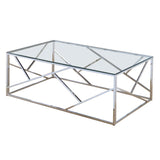 Benzara Industrial 3 Piece Table Set with Open Geometric Base, Clear and Silver BM207984 Silver and Clear Metal and Glass BM207984