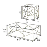 Benzara Industrial 3 Piece Table Set with Open Geometric Base, Clear and Silver BM207984 Silver and Clear Metal and Glass BM207984