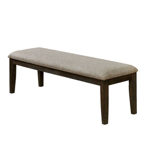 Benzara Fabric Upholstered Bench with Nailhead Trim and Tapered Legs, Gray and Espresso BM208010 Brown Solid Wood, Veneer and Fabric BM208010