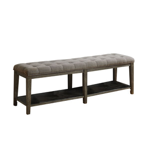 Benzara Traditional Bench with Button Tufted Seat and Open Bottom Shelf, Gray BM208035 Gray Solid Wood and Fabric BM208035