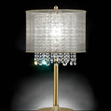 Benzara Table Lamp with Hanging Crystal Droplets and White Drum Shade, Gold BM208061 Gold and White Metal and Crystals BM208061