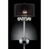Benzara Table Lamp with Twisted Crystal Stand and Hanging Cystal Droplets, Silver BM208065 Silver and Black Metal and Crystals BM208065